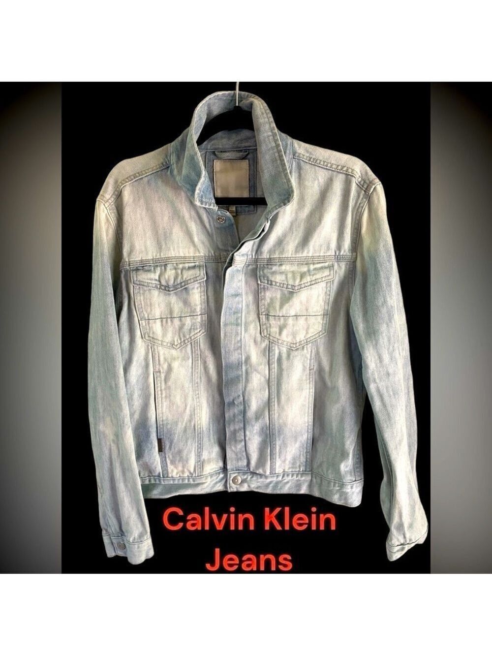 Calvin Klein-Men’s large hombre-fade trucker jean jacket.Snap front/6 Pocket EUC